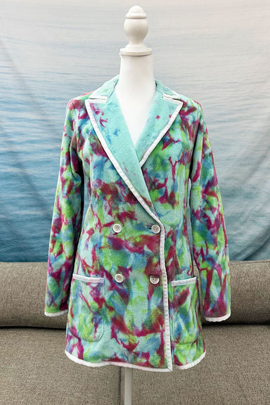 Single-breasted jacket in tapestry fabric with palm trees